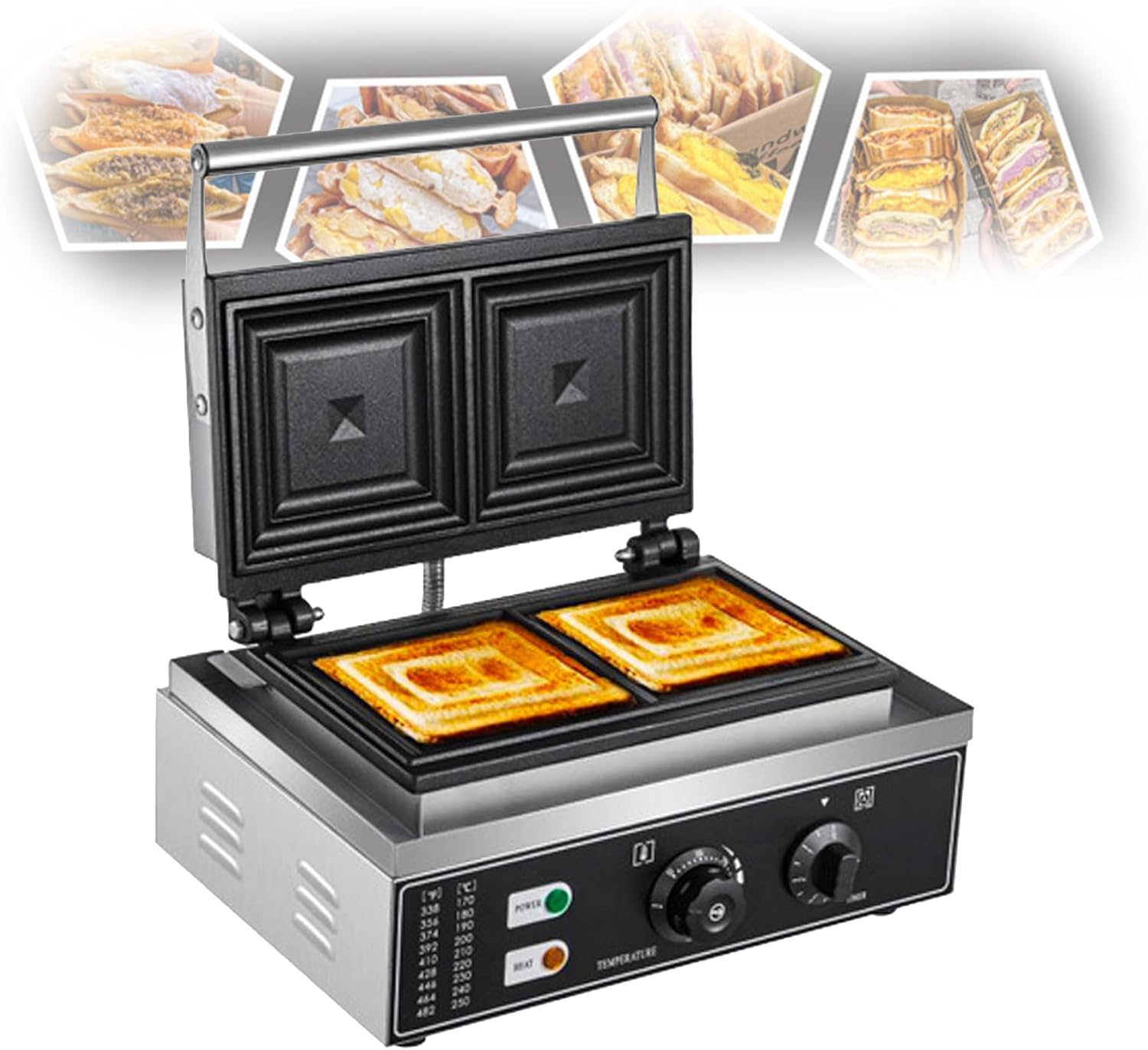 Machine à Sandwich Électrique Commerciale 1550W, Grille-Pain 4 Tranches, Presse à Panini avec Plaques Antiadhésives, Contrôle Automatique de la Température, Couleur Square-Bamboogohaus