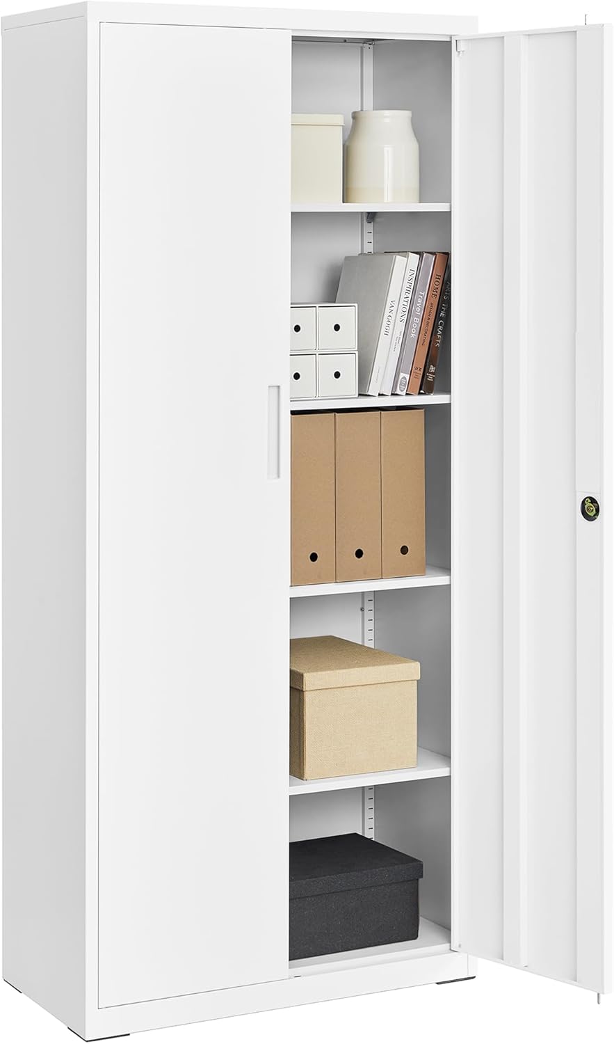 Armoire de rangement en acier 80x180x40 cm avec serrure 2 portes et étagères réglables Blanc mat Acier allié-Bamboogohaus