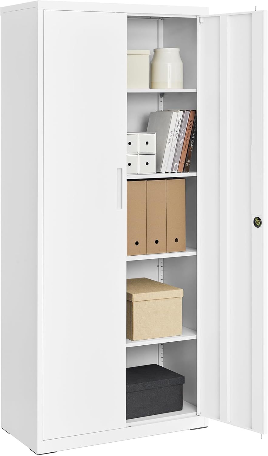 Armoire de rangement en acier 80x180x40 cm avec serrure 2 portes et étagères réglables Blanc mat Acier allié-Bamboogohaus