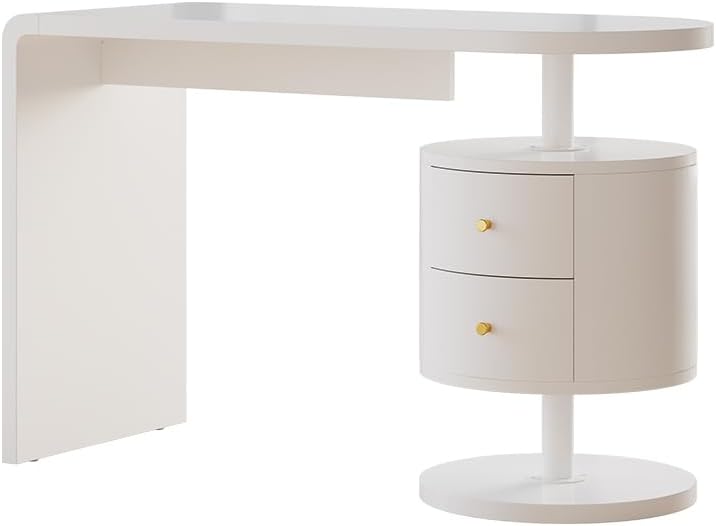 Bureau Lara 120 x 50 x 76 cm Blanc Haute Brillance Bois d'ingénierie Rectangulaire Style Moderne avec 2 Tiroirs-Bamboogohaus