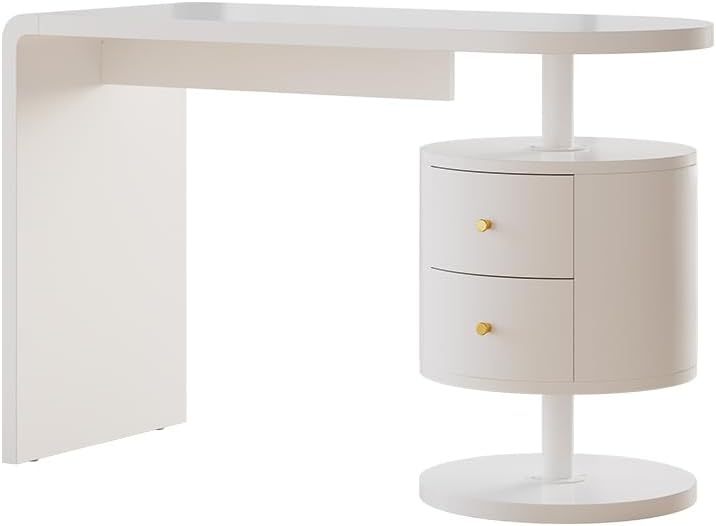 Bureau Lara 120 x 50 x 76 cm Blanc Haute Brillance Bois d'ingénierie Rectangulaire Style Moderne avec 2 Tiroirs-Bamboogohaus