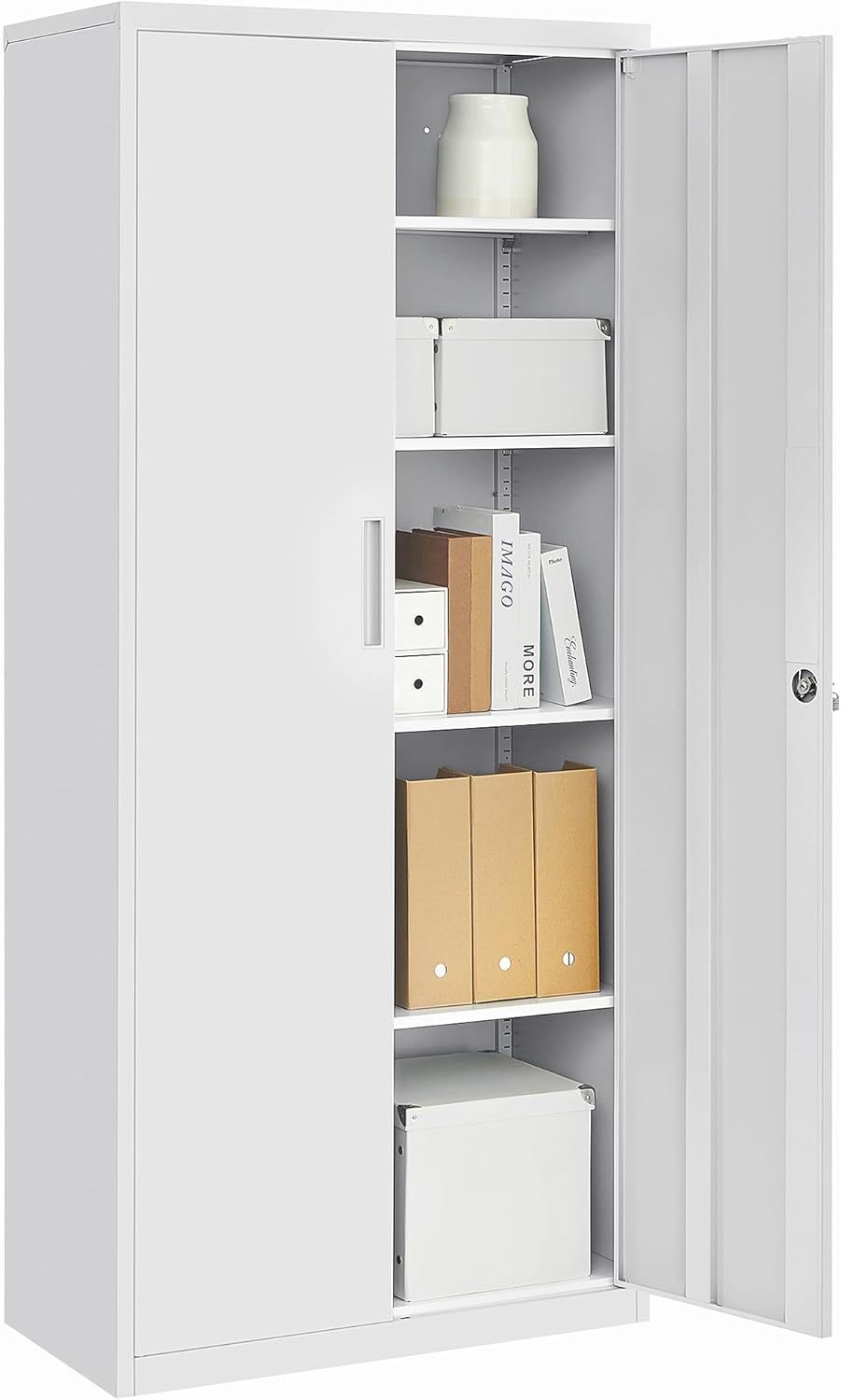 Armoire de rangement en acier 80x180x40 cm avec serrure 2 portes et étagères réglables Gris mat Acier traité par poudrage-Bamboogohaus