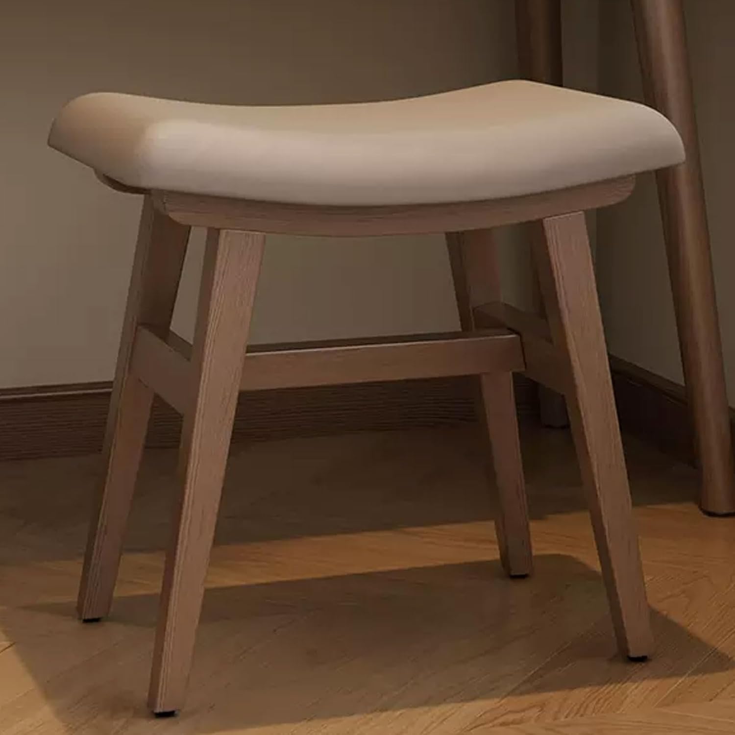 Tabouret de Coiffeuse Rectangulaire Moderne Rembourré avec Pieds en Bois, Siège Élégant pour Coiffeuse ou Décoration Intérieure, Tissu Marron, Finition Noyer-Bamboogohaus