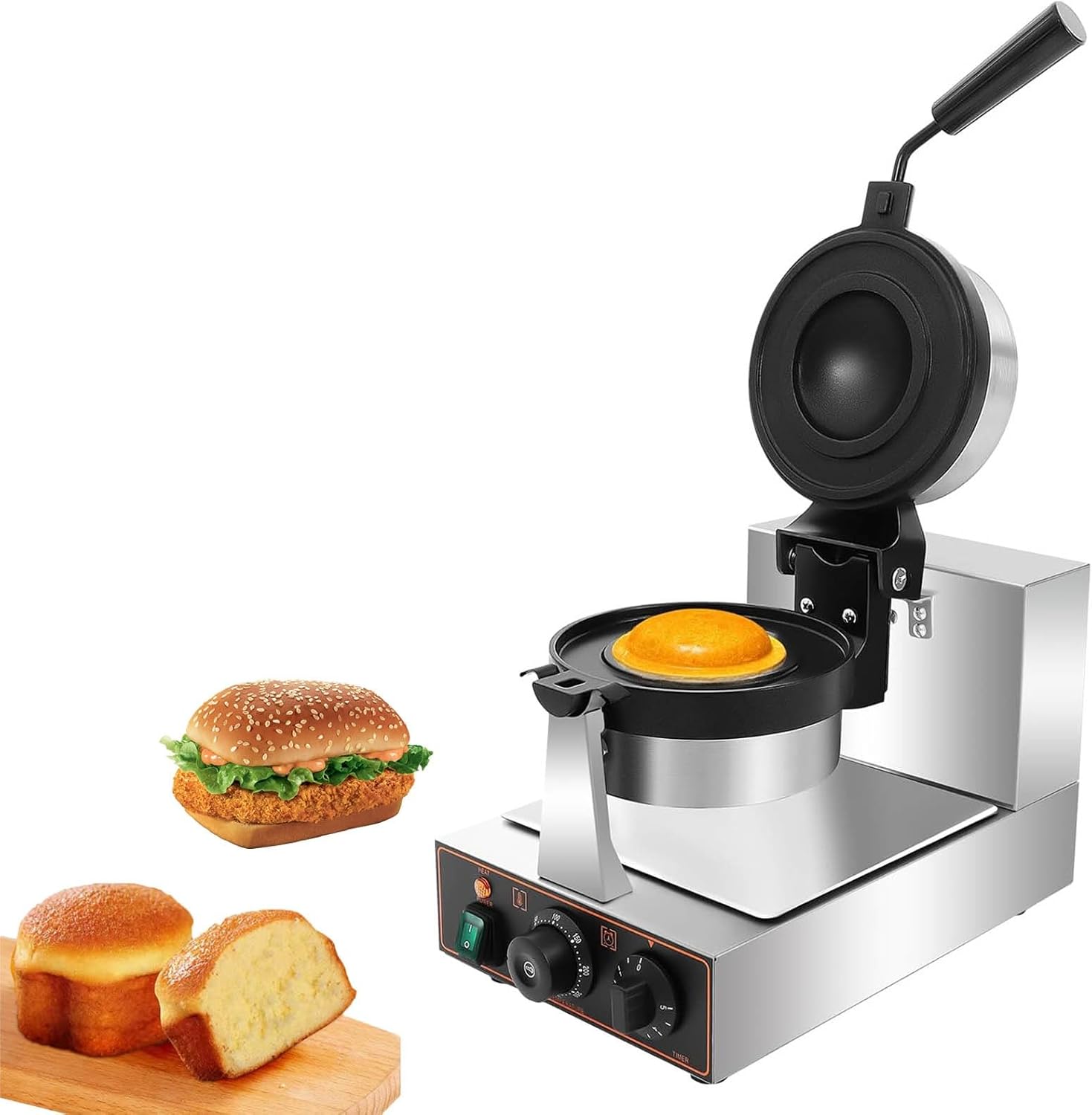 Burger à Glace Électrique Hamburger Maker Rotation 180° Plaque Antiadhésive 38 x 25 x 25 cm-Bamboogohaus