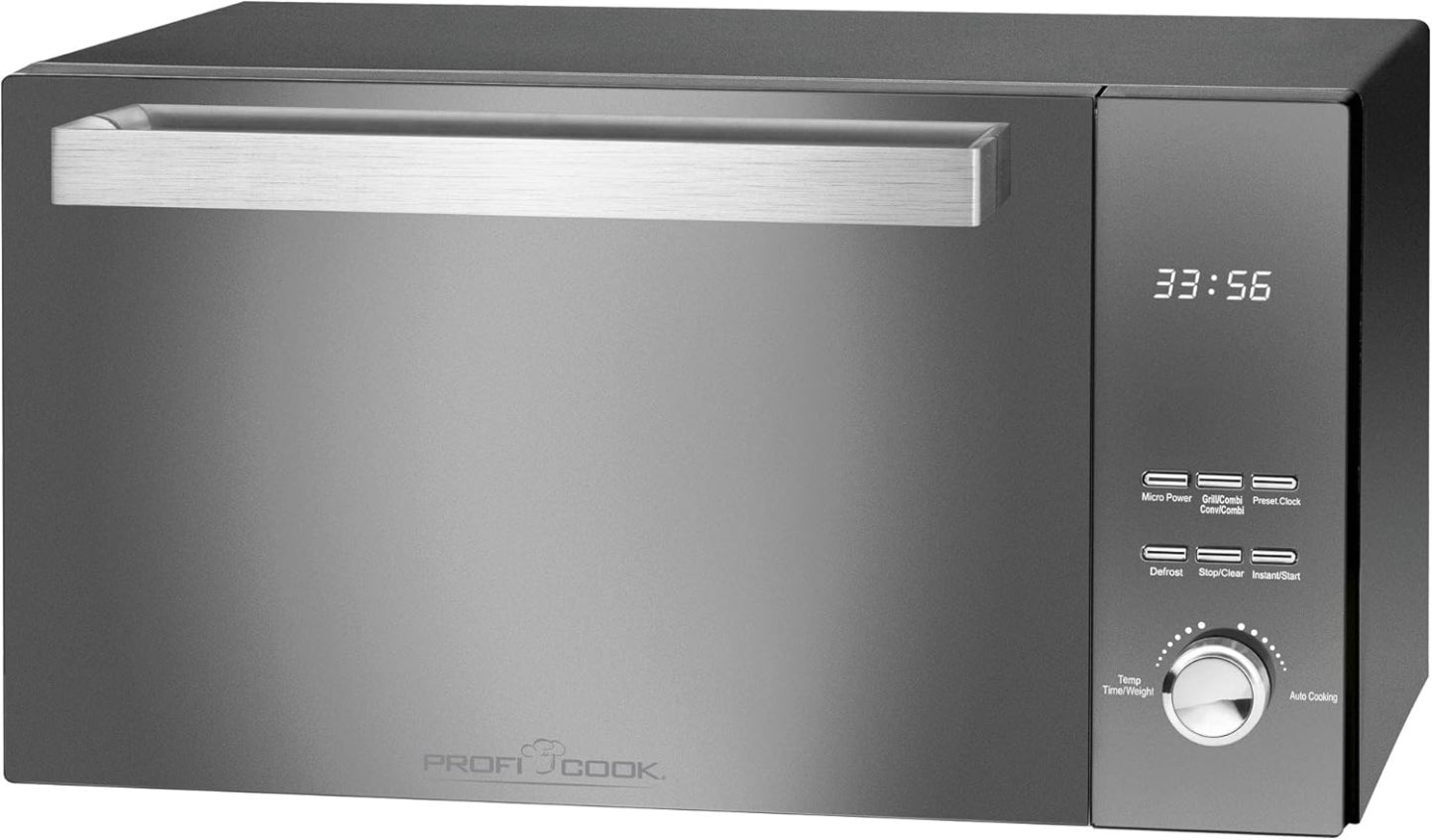 ProfiCook PC-MWG 1204 Four à micro-ondes avec gril 23L Noir, 800W micro-ondes, 1000W gril, porte double vitrage, 36 x 44 x 26 cm-Bamboogohaus