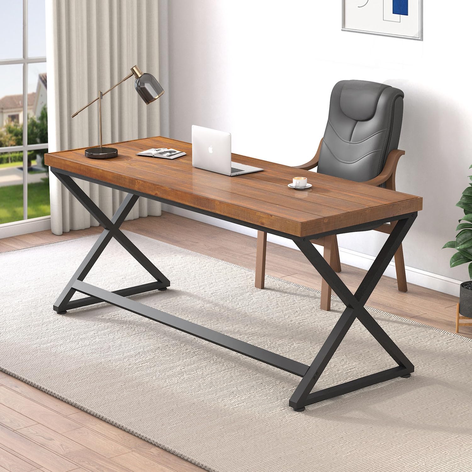 Bureau en bois massif 140x60x77 cm Bureau d'ordinateur Rectangulaire Marron rustique Bois véritable-Bamboogohaus