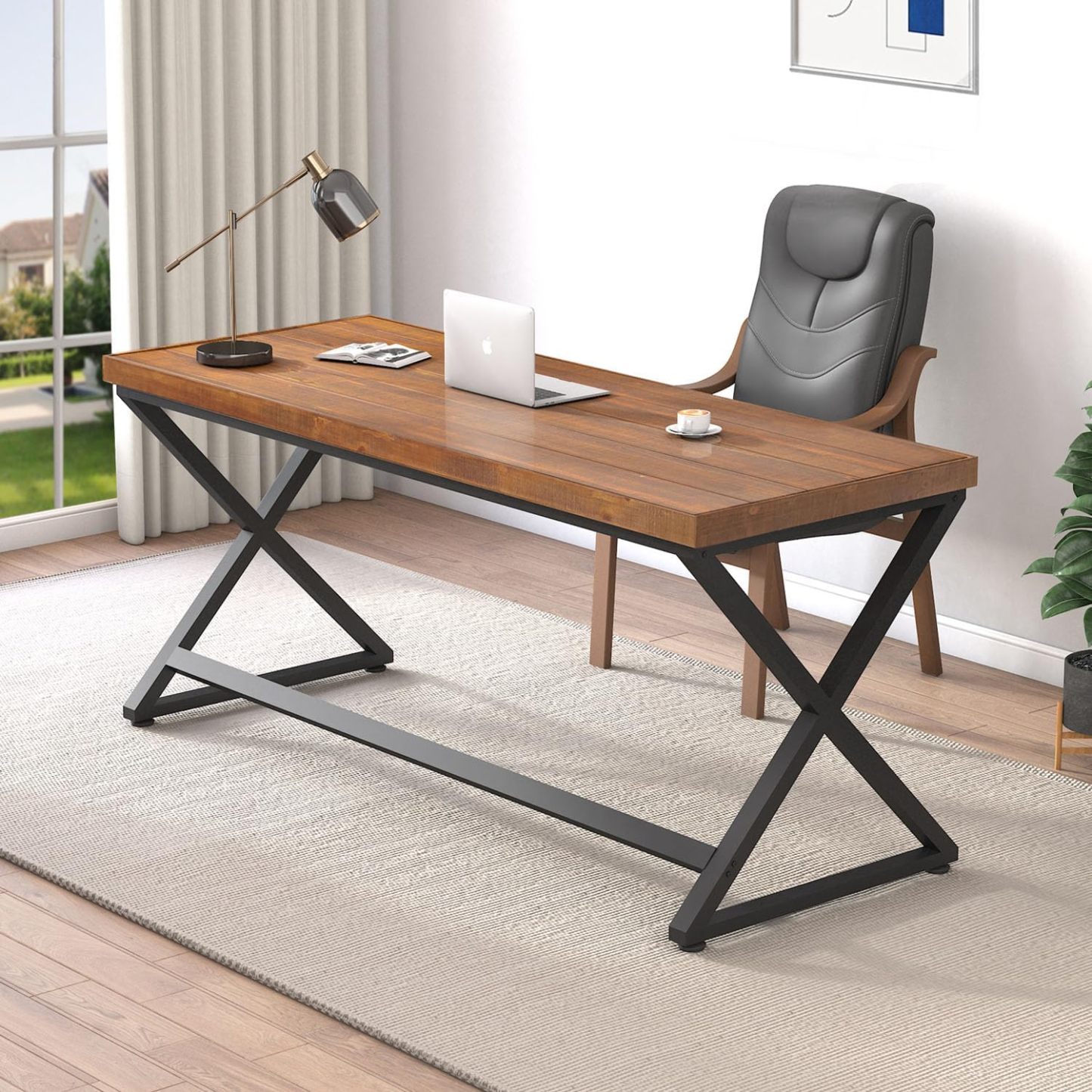 Bureau en bois massif 140x60x77 cm Bureau d'ordinateur Rectangulaire Marron rustique Bois véritable-Bamboogohaus