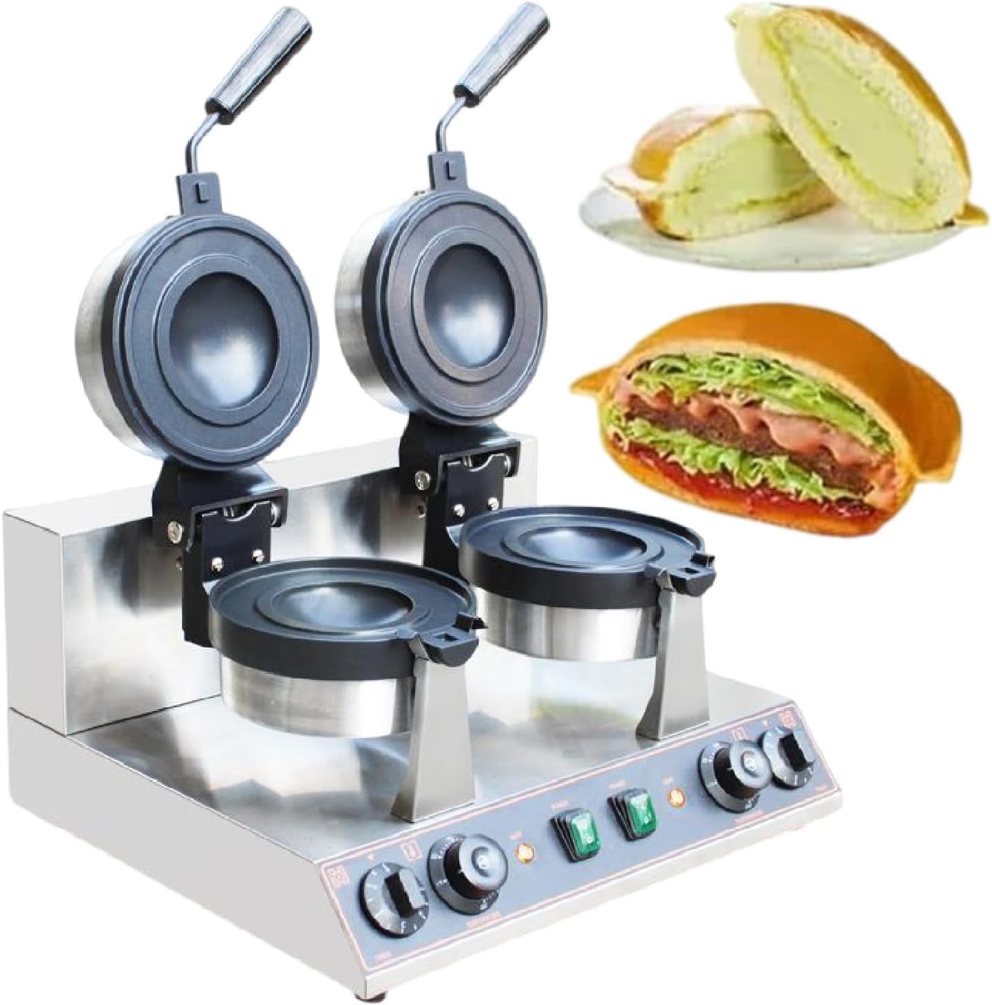 Machine à Hamburger Électrique Professionnelle Dual, Presse à Panini et Machine à Sandwich avec Plaques Antiadhésives pour Boulangerie-Bamboogohaus