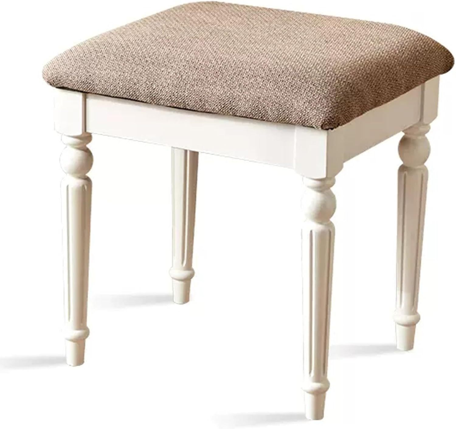 Tabouret de coiffeuse vintage blanc avec siège rembourré - Pieds en bois massif - Sans dossier - Capacité 109 kg - Style élégant-Bamboogohaus