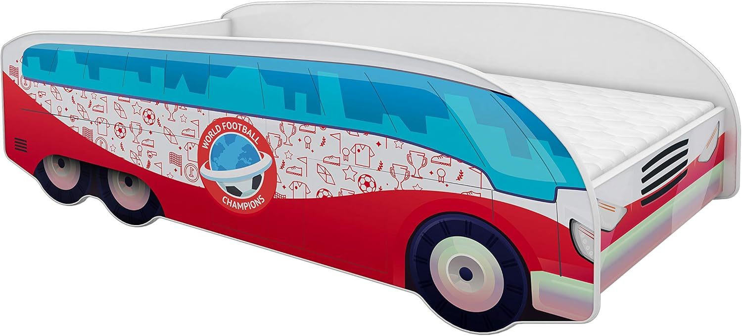 ACMA Lit Enfant Camion 160 x 80 cm avec Matelas et Sommier à Lattes Bois d’Ingénierie Charge Max 150 kg-Bamboogohaus