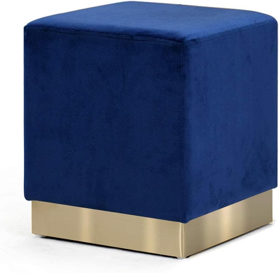 Tabouret de maquillage moderne en velours bleu avec fond doré – Siège élégant pour coiffeuse, salon, chambre enfants et adultes-Bamboogohaus