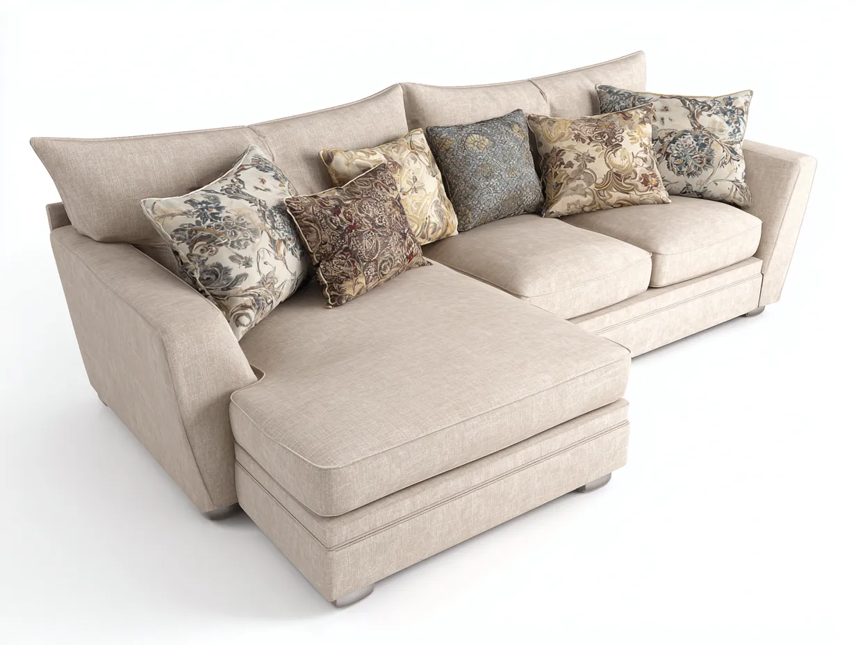 Canapé d'angle tapissé tissu 270x170x85 cm - beige - style classique-Bamboogohaus