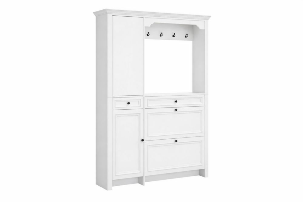 Guardaroba da ingresso in MDF con ganci e specchio, Bianco, 170x37x200 cm