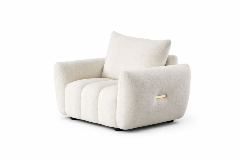 Poltrona in Fibra di poliestere bouclé bianco con dettagli in Acciaio inossidabile