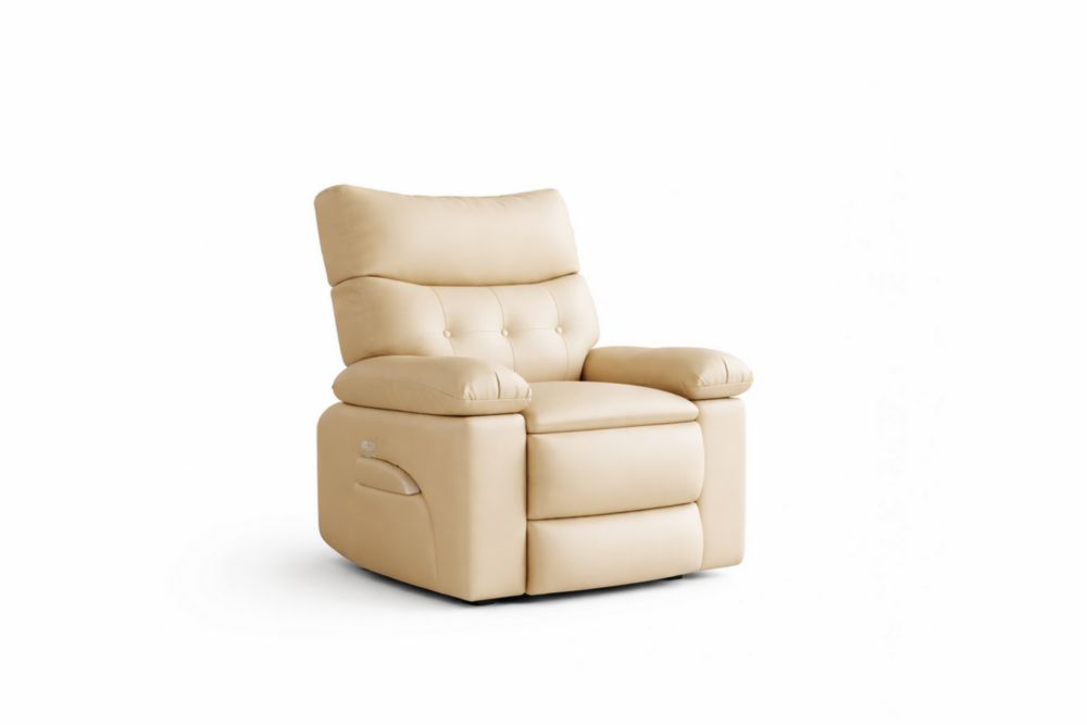 Poltrona reclinabile in pelle sintetica Beige con poggiapiedi regolabile