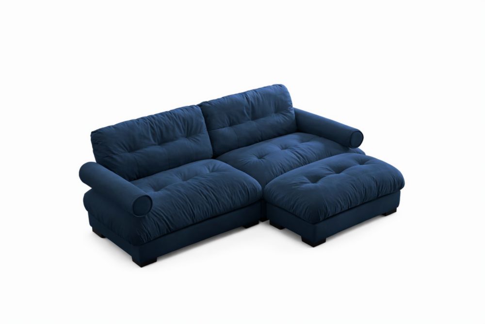Divano ad Angolo in Poliestere Blu 290x150x85 cm