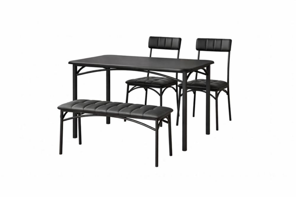Set tavolo e sedie in Acciaio inossidabile e pelle sintetica nera con panca