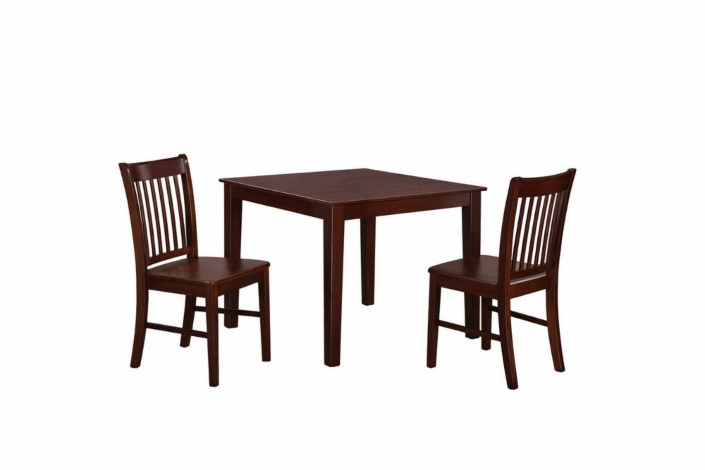 Set tavolo da pranzo quadrato in legno con 2 sedie marrone