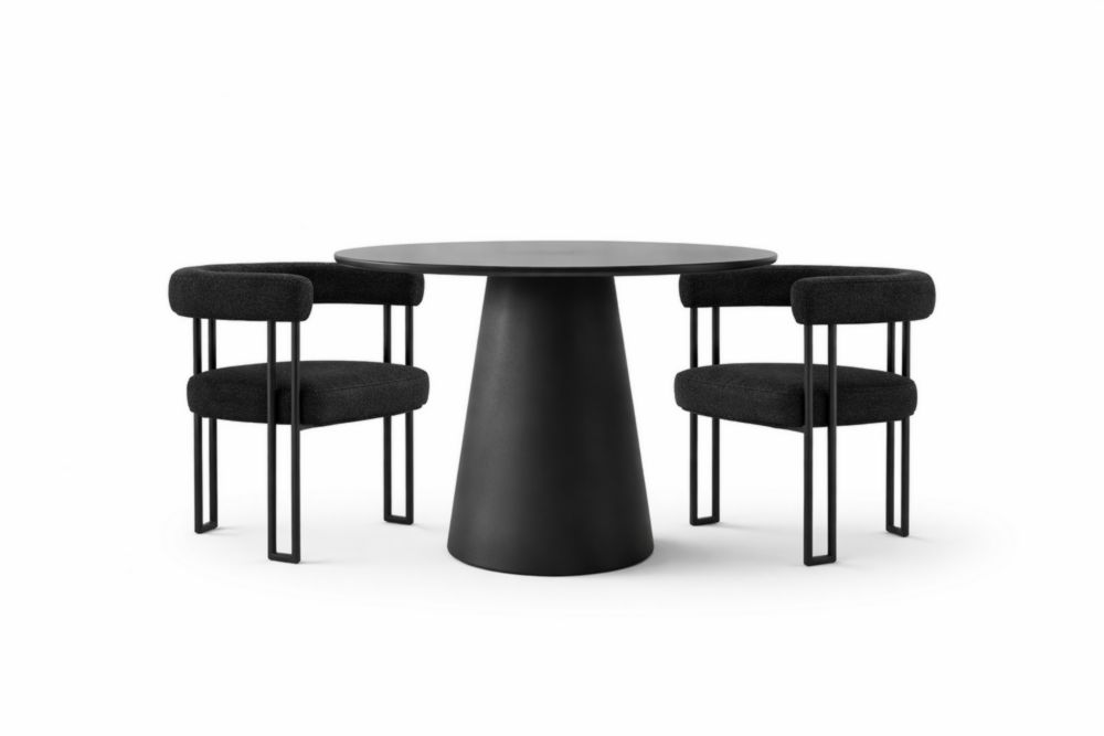 Set Tavolo Rotondo in Acciaio inossidabile Nero e Sedie Imbottite in Fibra di poliestere