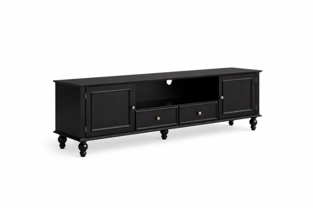 Mobile TV in Legno Nero con 2 Ante e 2 Cassetti 150x35x45 cm