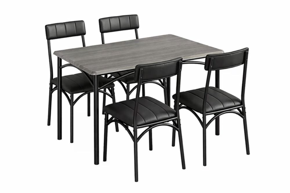 Set tavolo rettangolare legno composito sedie acciaio nero 4 posti