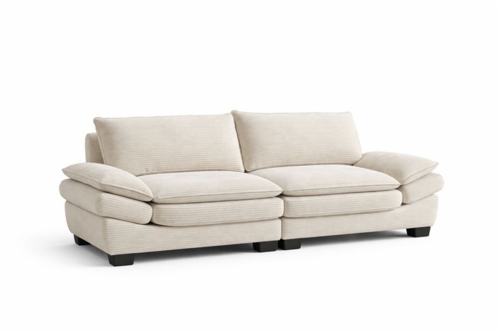 Divano a 2 posti in tessuto a coste beige con struttura in Legno massello