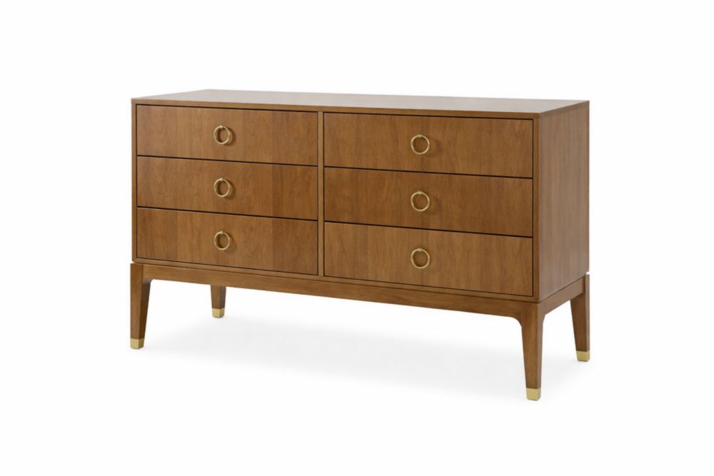 Cassettiera in Legno massello con 6 Cassetti e Maniglie in Ottone Noce