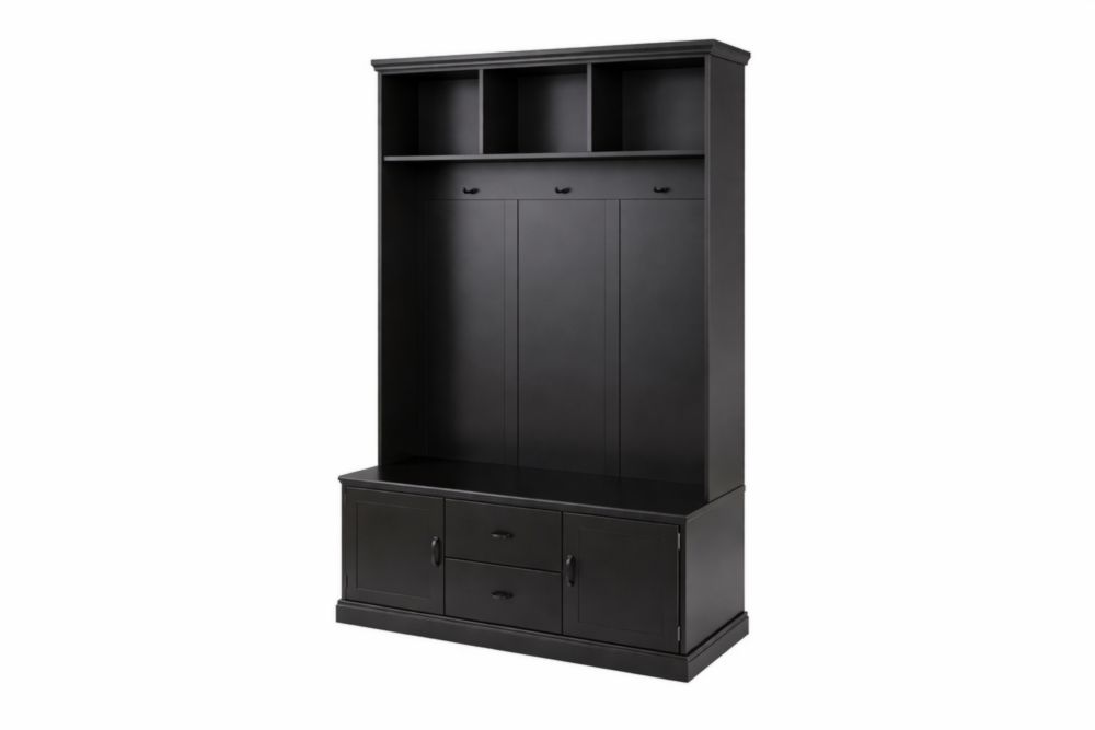 Appendiabiti da Ingresso in Legno Composito con Cassetti Neri 200x120x40 cm