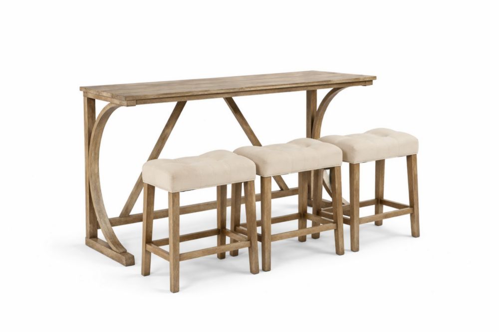 Set tavolo rettangolare in Legno massello con 3 sgabelli imbottiti beige