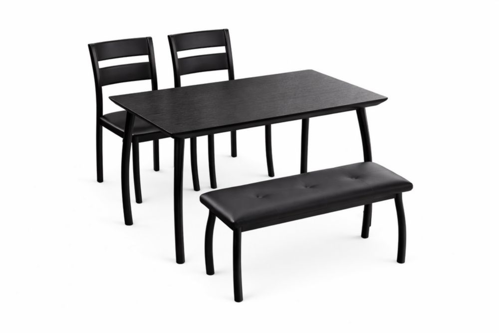 Set Tavolo Rettangolare con 2 Sedie e Panchina in Legno massello Nero