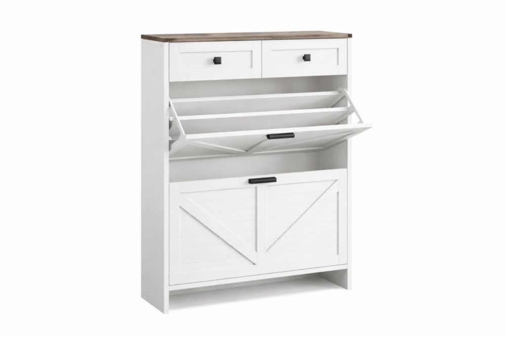 Scarpiera Bianca Legno MDF 2 Ante 2 Cassetti 116x81x25 cm