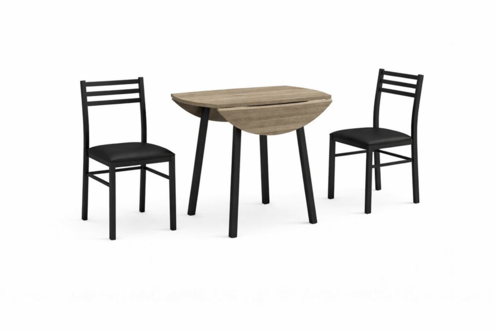 Set tavolo pieghevole in legno MDF con 2 sedie in Acciaio inossidabile e similpelle nera