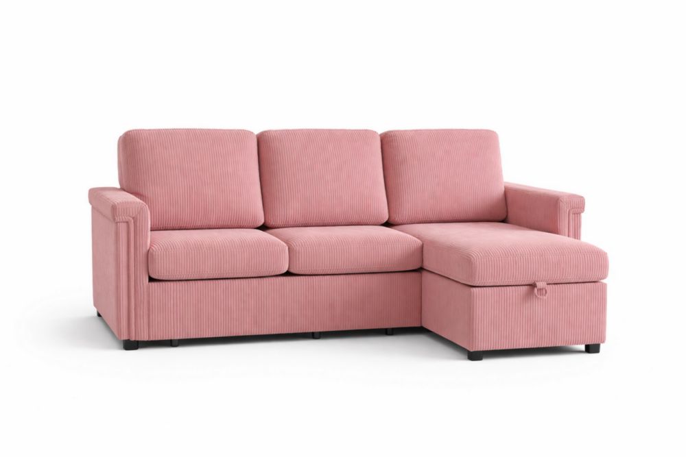 Divano angolare con chaise Legno massello in Fibra di poliestere a coste rosa