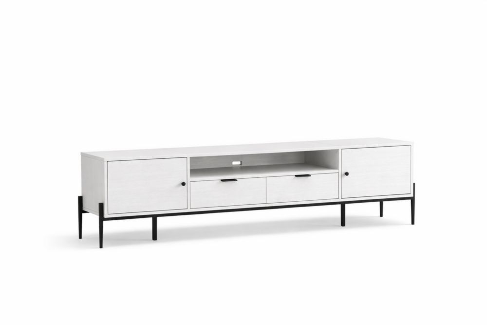 Credenza TV rettangolare MDF bianco gambe in acciaio nero
