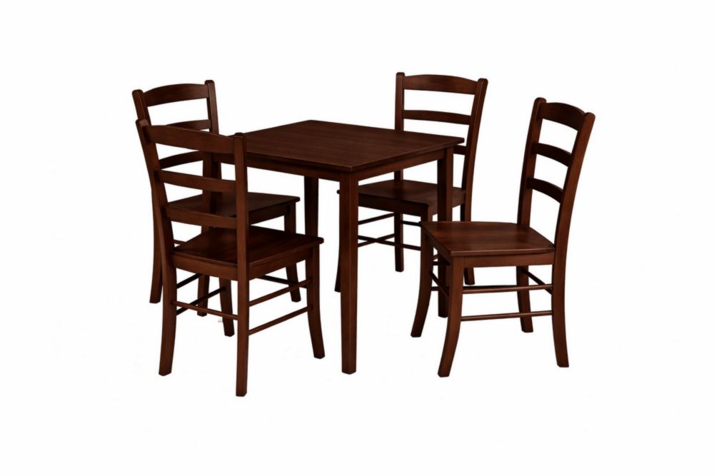 Set Tavolo Quadrato in Legno massello Marrone con 4 Sedie