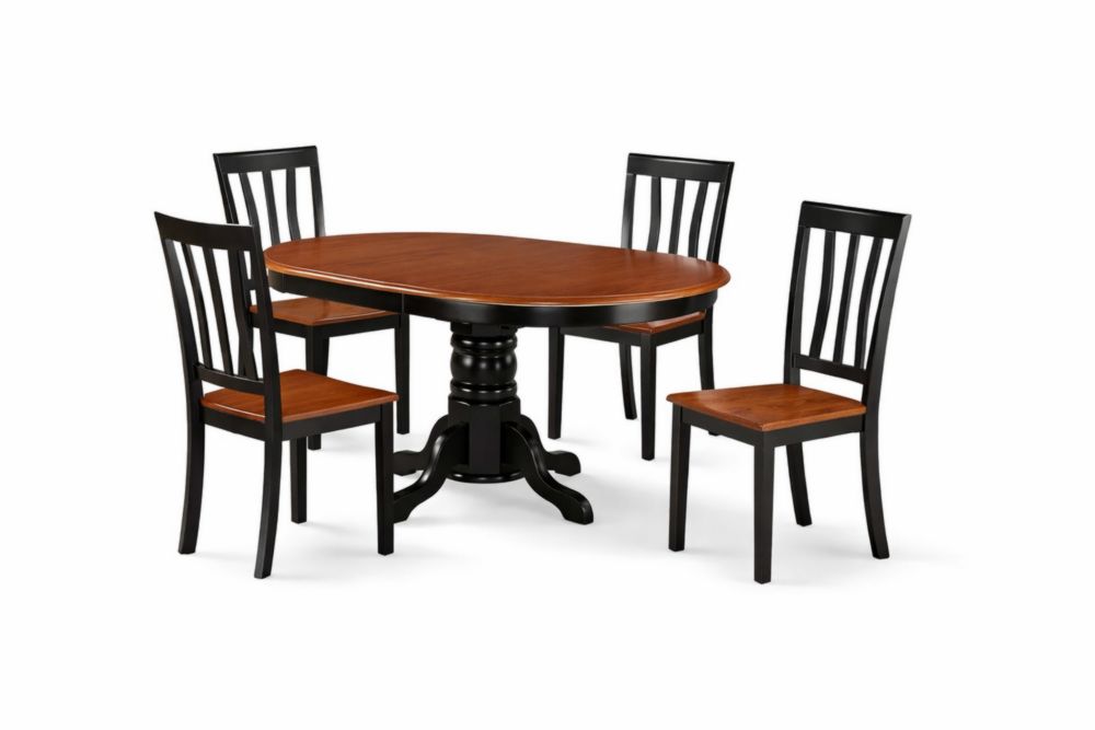 Set pranzo 5 pezzi tavolo ovale in legno massello marrone 4 sedie