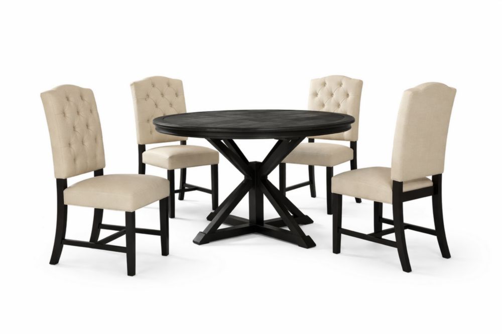 Set da pranzo con tavolo rotondo e 4 sedie in Legno massello e Fibra di poliestere Beige