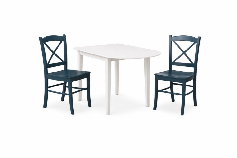 Set tavolo rettangolare e 2 sedie in legno bianco e blu