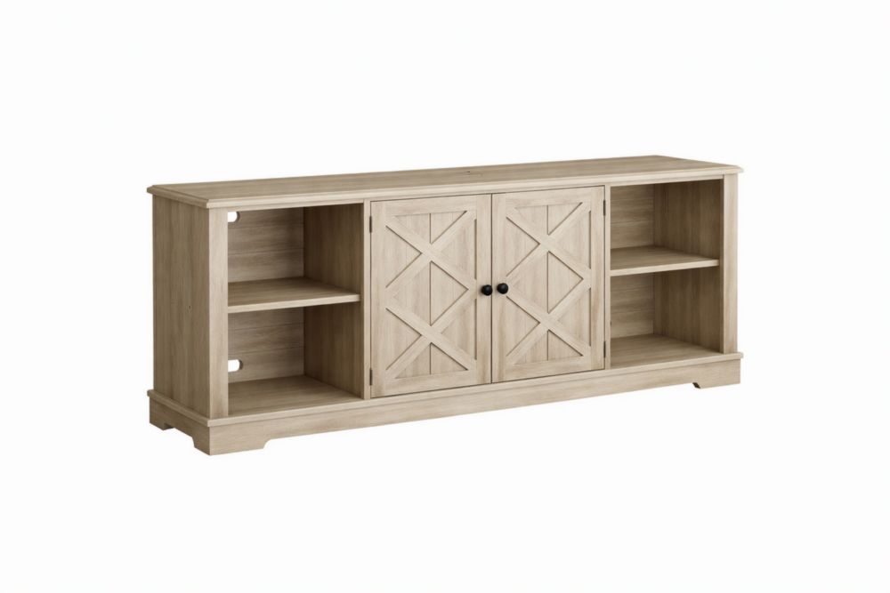 Mobile TV in legno effetto quercia con ripiani e ante a X 150x40x70cm