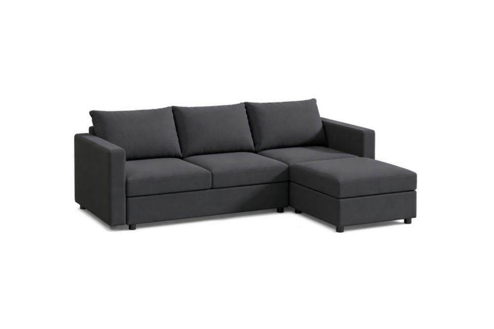 Divano angolare in tessuto poliestere grigio con chaise longue