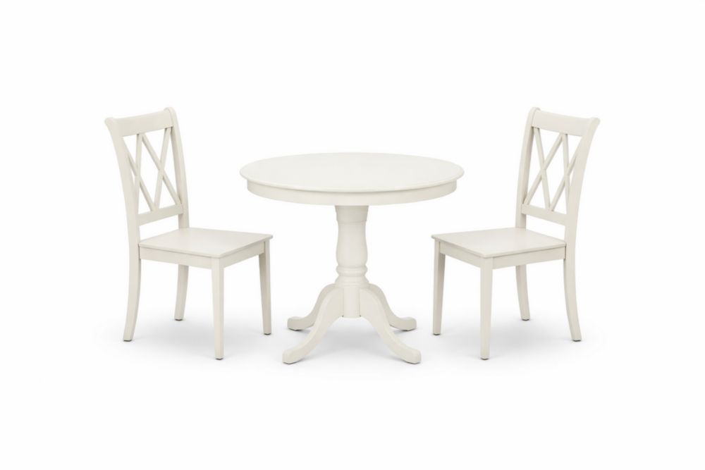 Set Tavolo Rotondo con 2 Sedie in Legno massello Bianco Diametro 90 cm