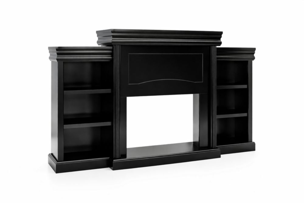 Camino Decorativo in MDF con Ripiani Laterali Neri