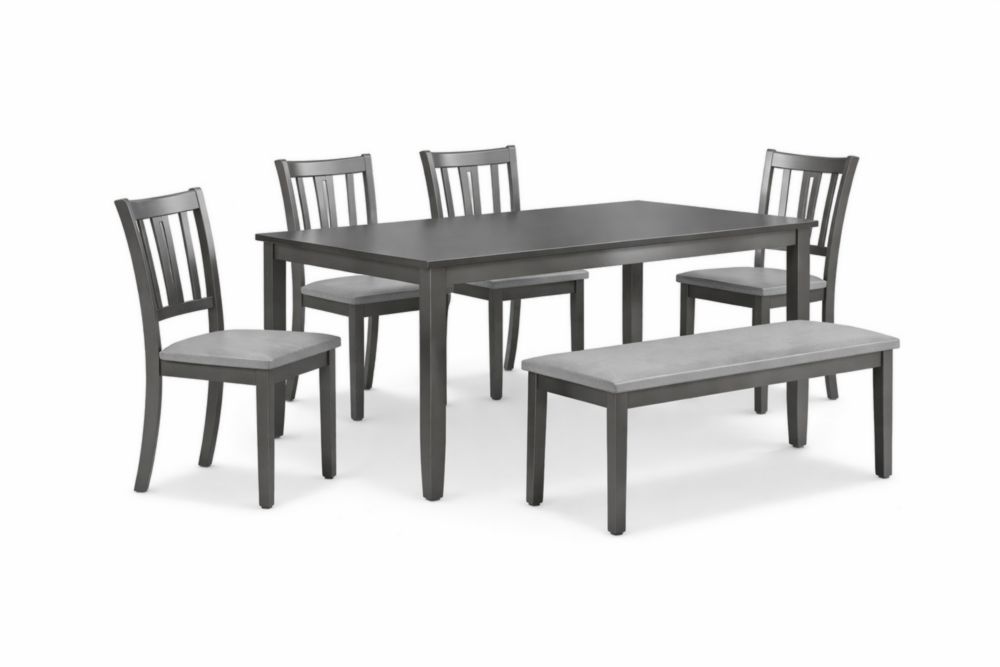 Set da Pranzo 6 Posti in Legno MDF con Panca e Sedie Grigie