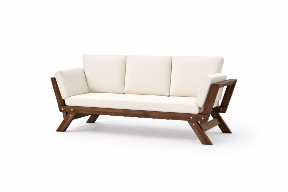 Divano a 3 posti in Legno massello e cuscini in poliestere bianco