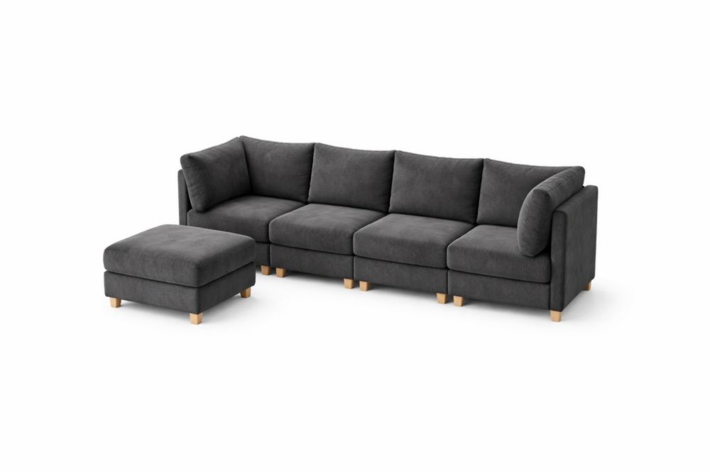 Divano modulare in tessuto Grigio Scuro con poggiapiedi