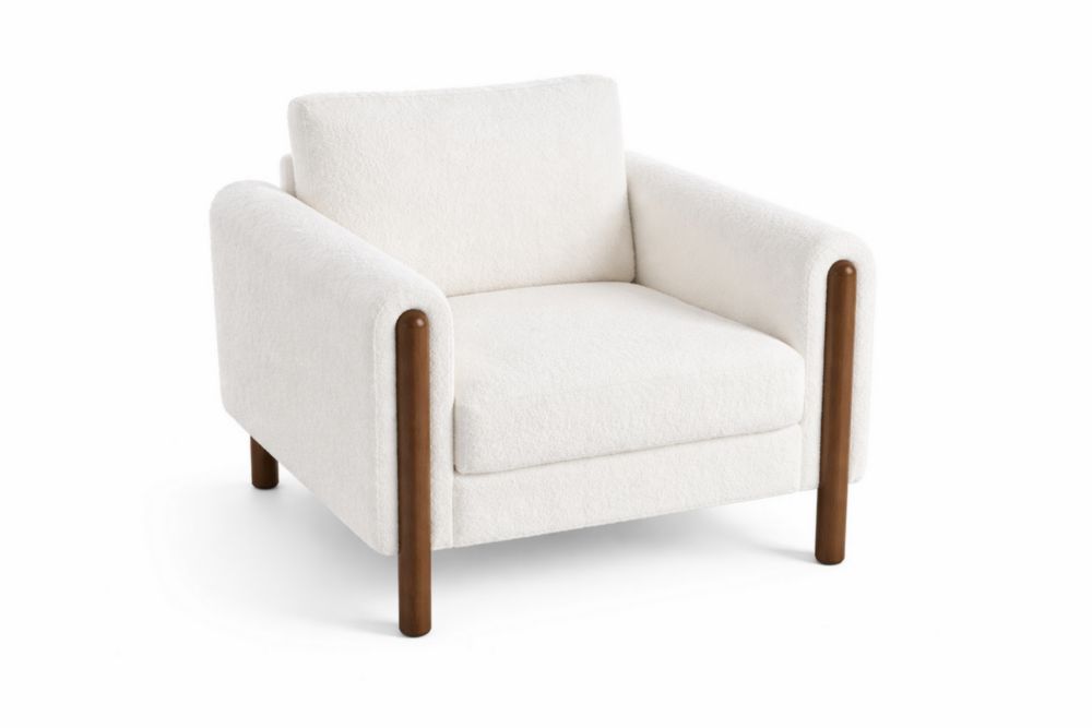 Poltrona tessuto bianco gambe Legno massello