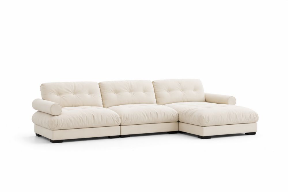 Divano angolare in tessuto crema 3 posti
