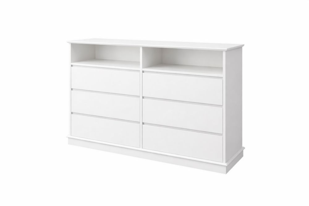 Cassettiera bianca in MDF con 6 cassetti e 2 ripiani 120x40x90 cm