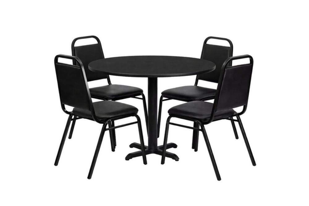 Set tavolo rotondo MDF nero con 4 sedie in ecopelle