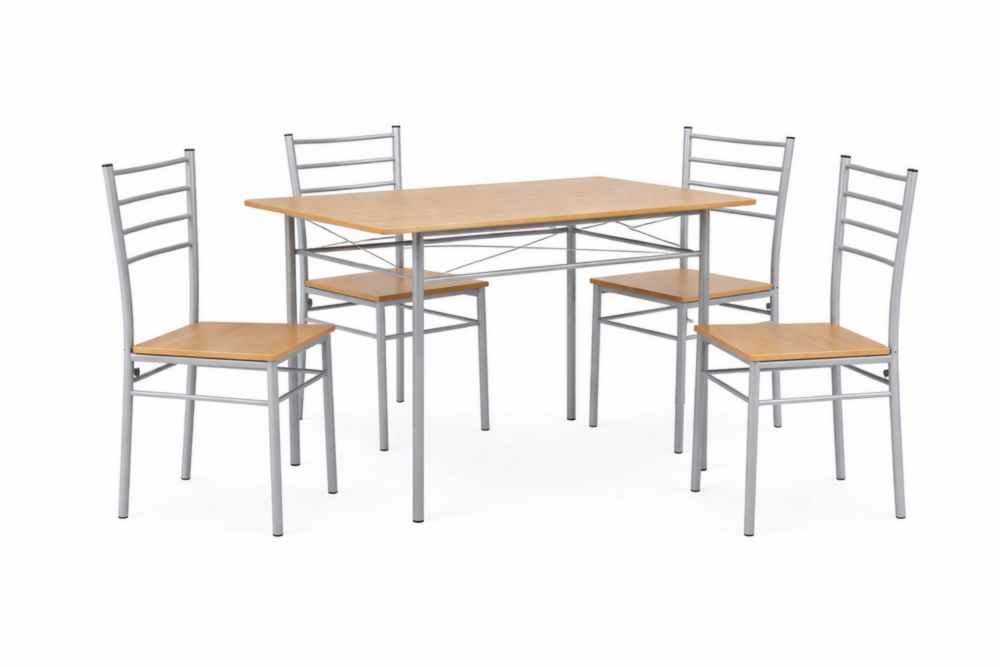 Set tavolo da pranzo in MDF e Acciaio inossidabile legno chiaro e grigio 110x70x75cm